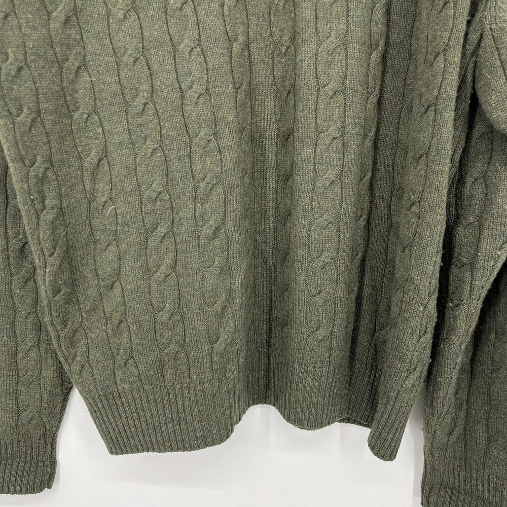 Brooks Brothers Mens Large Olive Green 100% Italian Lambswool Cable Knit Sweater - Picture 10 of 11